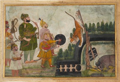 Rawat Gokul Das inspiziert einen gefangenen Tiger, 1810-1815 von Chokha