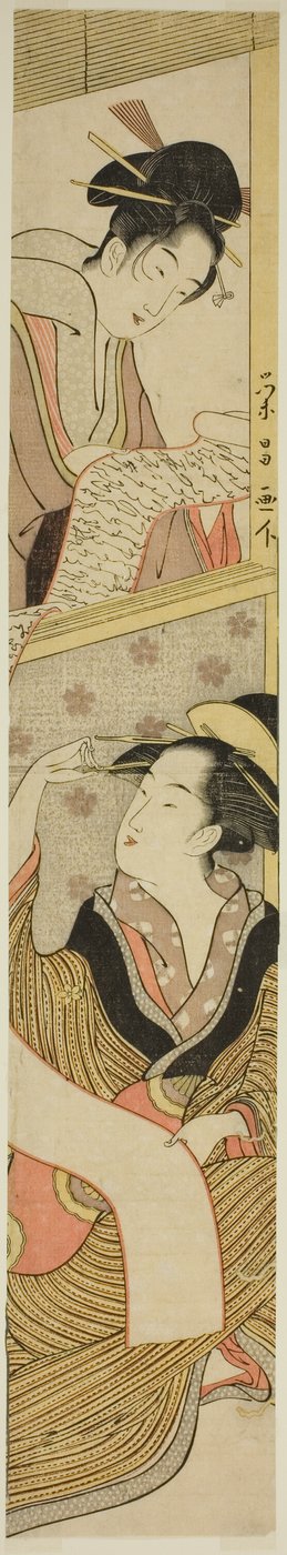 Zwei Schönheiten lesen einen Brief von Chokosai Eisho
