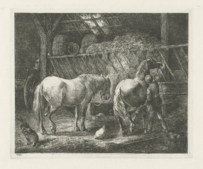 Stallinterieur mit zwei Pferden von Christiaan Wilhelmus Moorrees