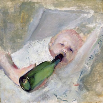 Baby mit Milchflasche von Christian Krohg