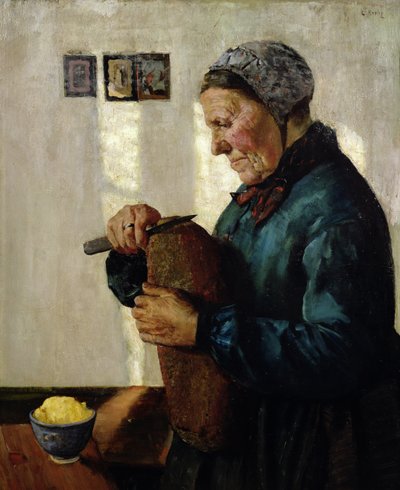 Frau schneidet Brot von Christian Krohg
