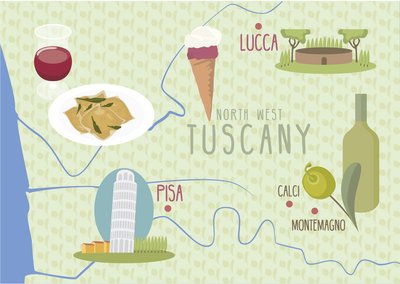Karte von Lucca und Pisa, Toskana, Italien von Claire Huntley
