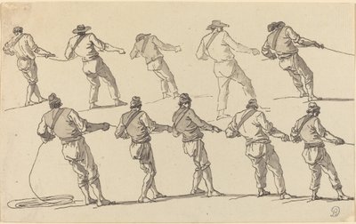 Zehn Männer ziehen an Seilen von Claude Joseph Vernet