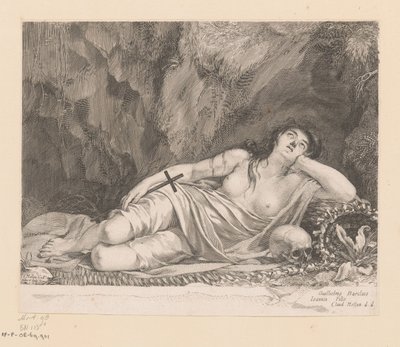 Heilige Maria Magdalena in einer Grotte von Claude Mellan