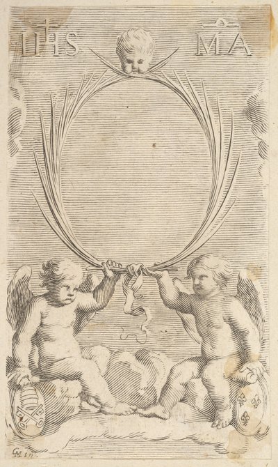 Zwei Engel auf Wolken sitzend von Claude Mellan