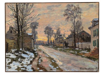 Straße in Louveciennes, schmelzender Schnee, Sonnenuntergang, ca. 1869-70 von Claude Monet