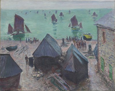 Die Abfahrt der Boote, Étretat, 1885 von Claude Monet