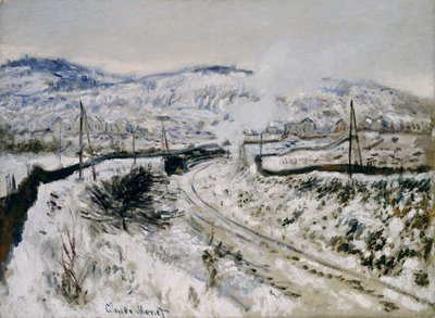 Zug im Schnee in Argenteuil von Claude Monet