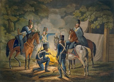 Preußische Husaren auf einer Nachtwache, ca. 1799-1802 von Conrad Gessner