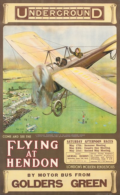 „Fliegen in Hendon“, ein Werbeplakat, 1914 von Cyrus Cuneo