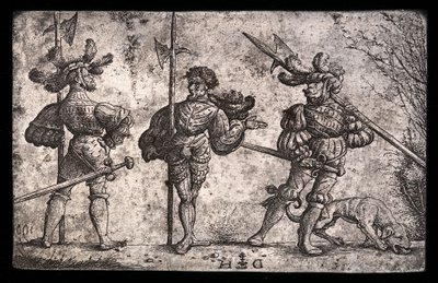 Drei deutsche Soldaten mit Hellebarden bewaffnet von Daniel Hopfer