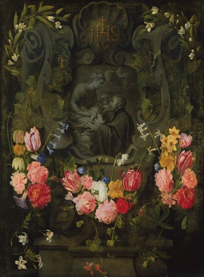 Steinrelief in Blumen von Daniel Seghers