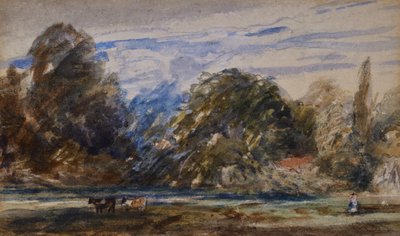 Landschaft mit Kühen und Figur von David Cox