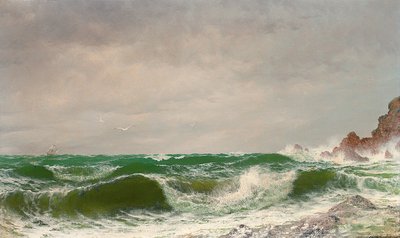 Wellen, die an eine felsige Küste schlagen, 1885 von David James
