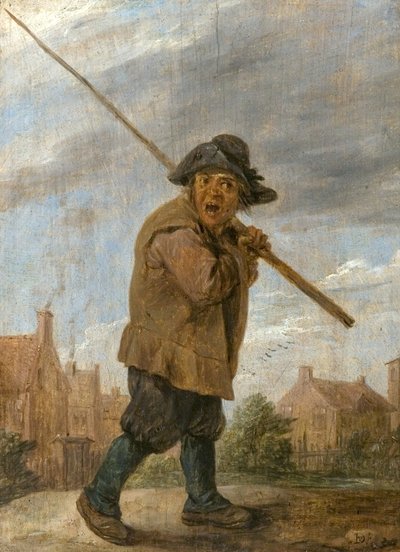 Ein Bauer trägt eine Stange von David Teniers the Younger