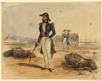 General mit Truppen im Hintergrund von Denis Auguste Marie Raffet