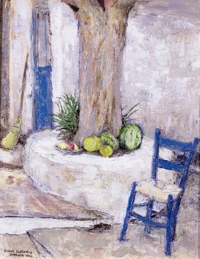 Blauer Stuhl am Baum, 1993 von Diana Schofield