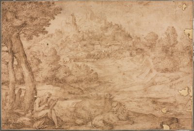 Heiliger Hieronymus in einer Landschaft von Domenico Campagnola