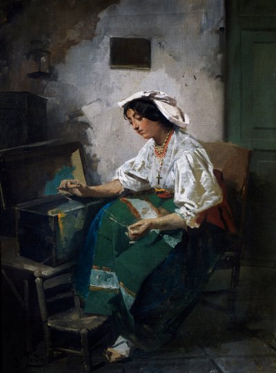Nähendes Mädchen von Domenico Induno