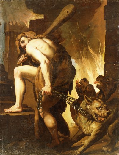 Herkules zieht Cerberus aus der Hölle von Domenico Pedrini