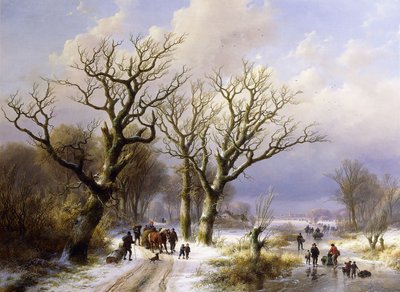 Eine bewaldete Winterlandschaft mit Figuren, 1863 von E.J. Verboeckhoven