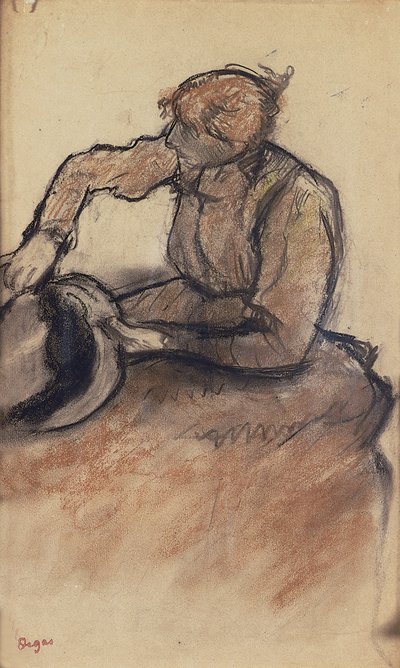 Modistin, die einen Hut verziert, ca. 1898 von Edgar Degas