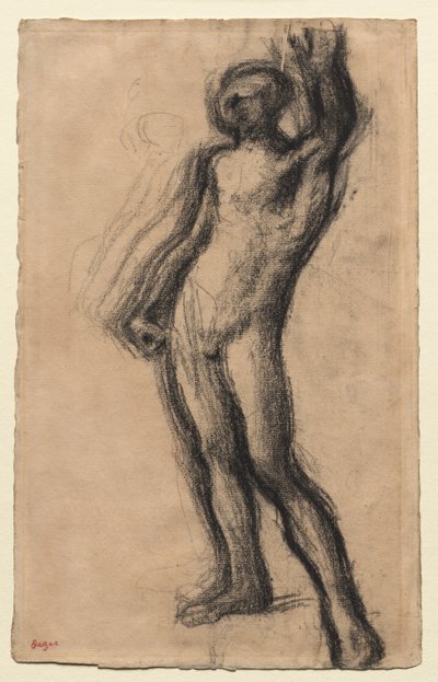 Nackter Mann stehend, mit erhobener linker Hand von Edgar Degas