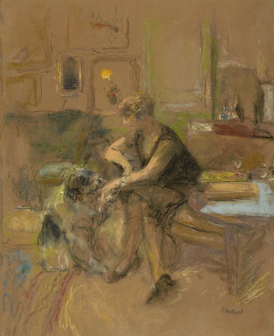 Gabrielle Jonas spielt mit einem Hund, 1927 von Edouard Vuillard