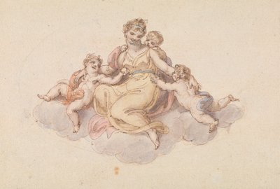 Mutter und Kinder auf einer Wolke sitzend von Edward Francis Burney