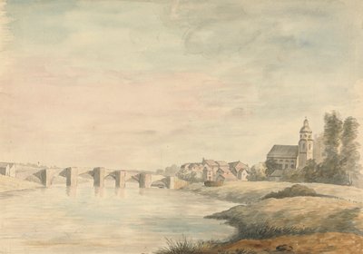 Flusslandschaft mit Brücke von Edward Francis Burney