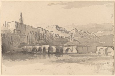 Brücke mit Bergen in der Ferne (Ventimiglia) von Edward Lear