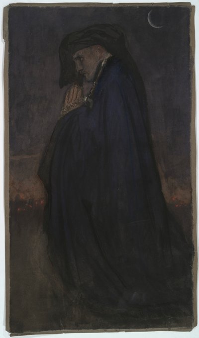 Studie. Mann im blauen Umhang, Mondlicht von Edwin Austin Abbey