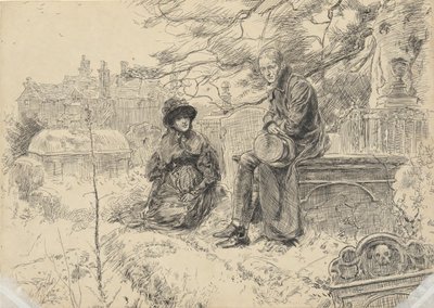 Zwei Figuren auf einem Kirchhof von Edwin Austin Abbey