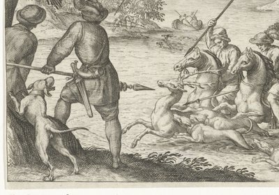 Flusslandschaft mit Hirschjagd von Egbert Jansz.