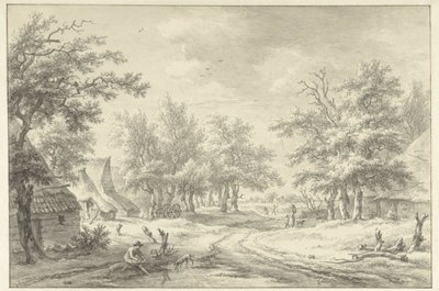 Landschaft mit einigen Bauernhöfen und Figuren von Egbert van Drielst