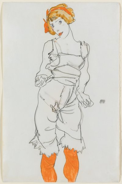 Frau in Dessous und Strümpfen von Egon Schiele