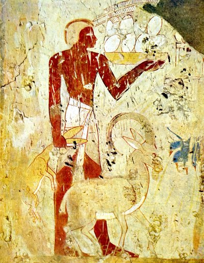 Ägyptische Grabwandmalerei, die Tieropfer darstellt von Egyptian Egyptian