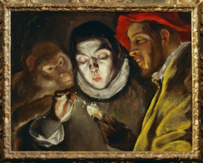 Affe, Kerze anzündender Knabe und Mann von El Greco