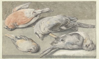 Stillleben mit vier toten Vögeln von Elias Vonck