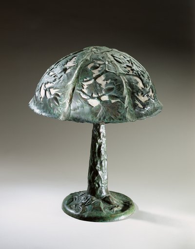 Tischlampe, ca. 1910 (patiniertes Messing & Muschel) von Elizabeth Eaton Burton