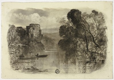 Fluss mit Burgruine und Boot I von Elizabeth Murray