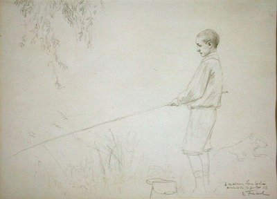 Junger Junge beim Angeln von Emile Friant