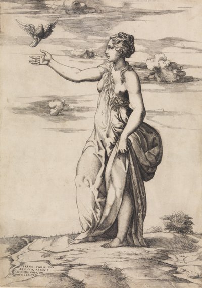 Proserpina verwandelt Aesculapius in eine Eule, 1548 von Enea Vico