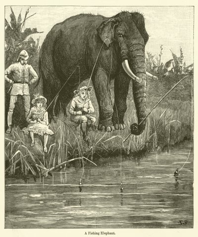 Ein fischender Elefant (Gravur) von English School