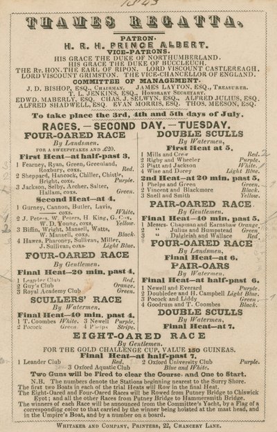 Anzeige für die Thames Regatta, 1843 von English School