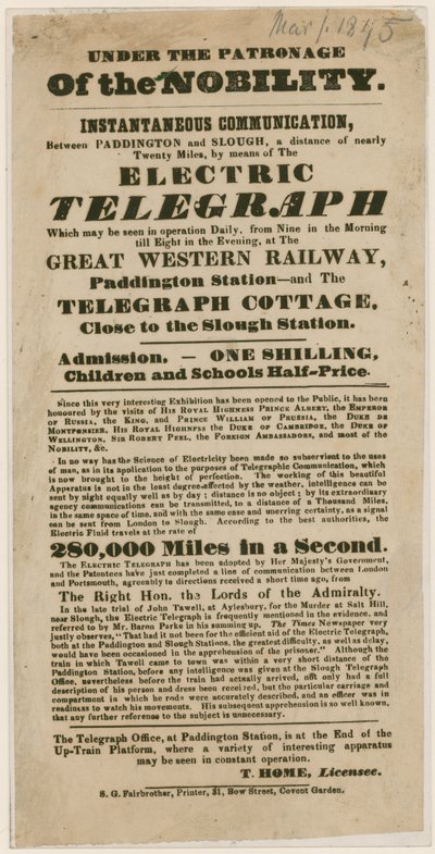 Demonstration des elektrischen Telegrafen, 1845 von English School