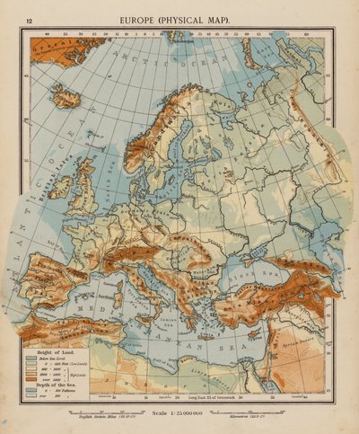 Europa, Physische Karte von English School