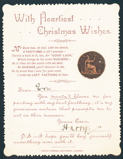 Farthing mit Loch, Weihnachtskarte von English School