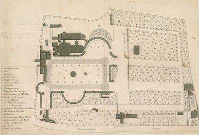 Grundriss der Vauxhall Gardens, London von English School