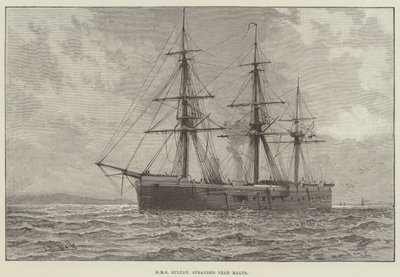 HMS Sultan, gestrandet in der Nähe von Malta (Stich) von English School